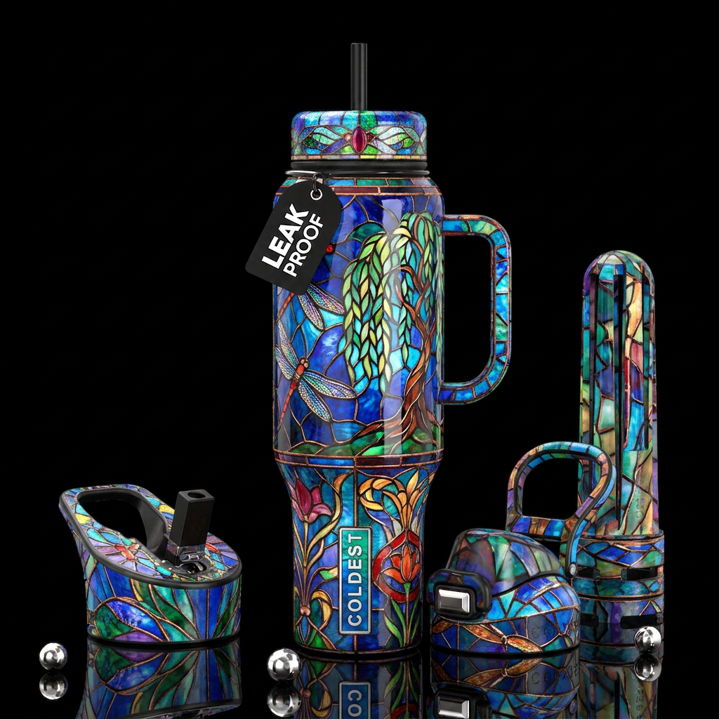Melancholic, glossy, trompe-l'œil, beautiferous,Ti... water bottle design