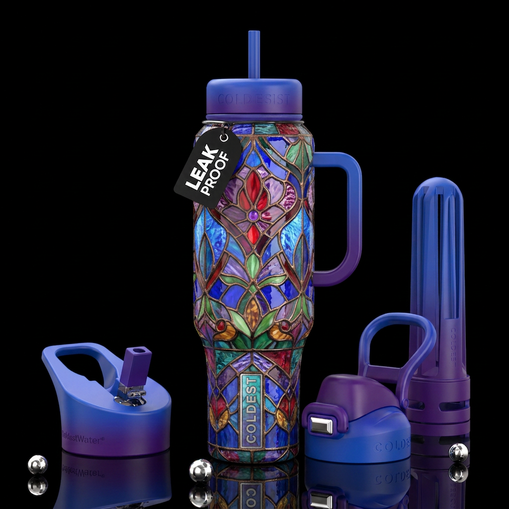 Melancholic, glossy, trompe-l'œil, beautiferous,Ti... water bottle design