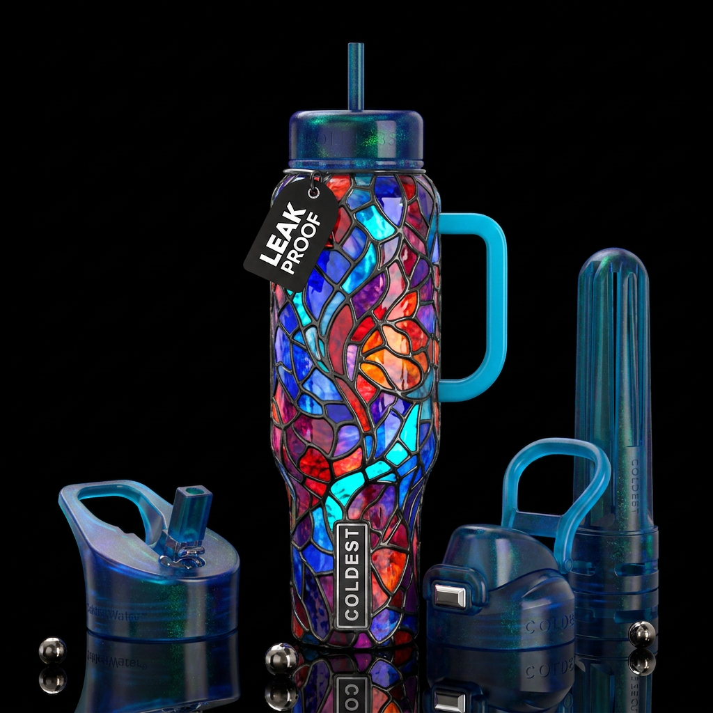 Melancholic, glossy, trompe-l'œil, beautiferous,Ti... water bottle design