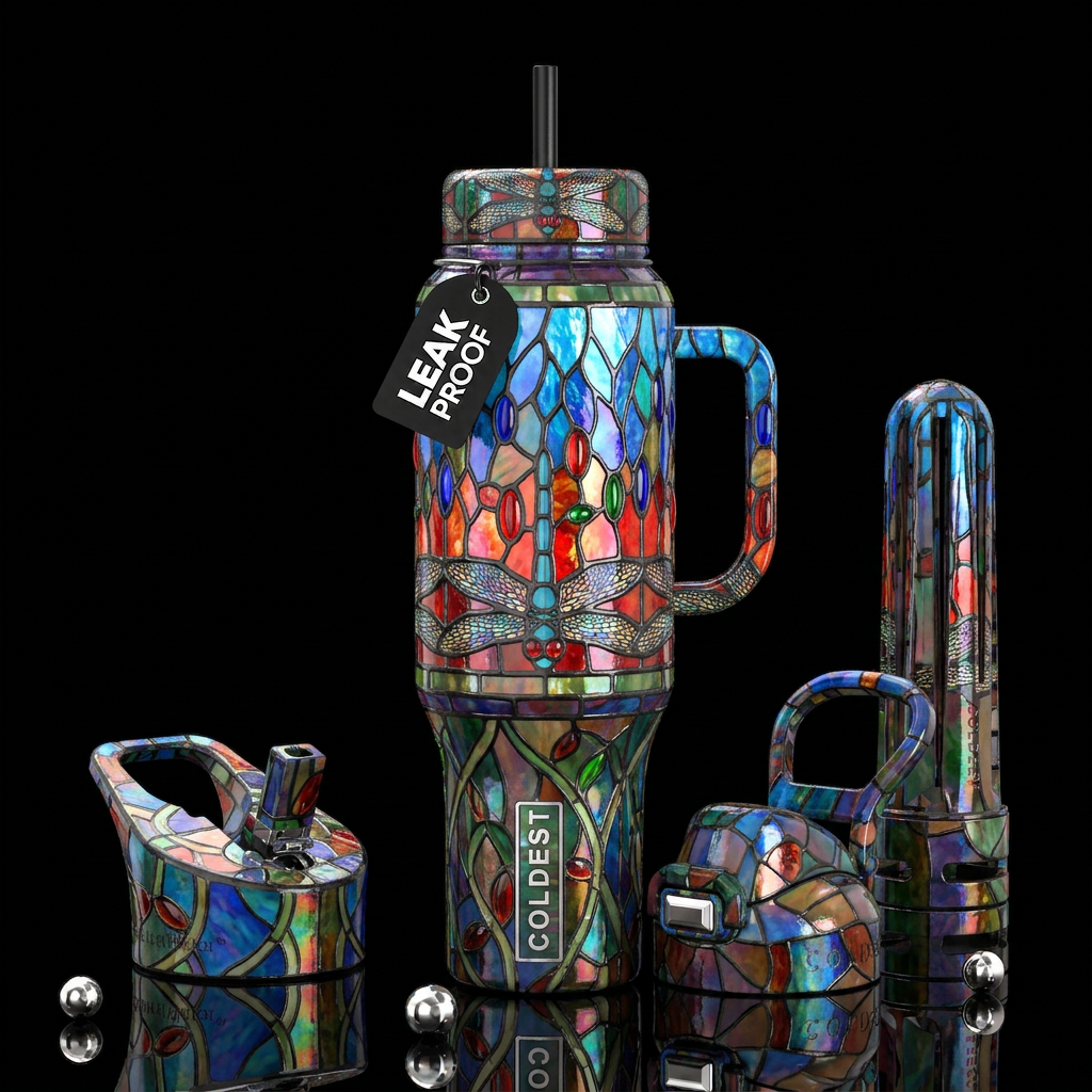 Melancholic, glossy, trompe-l'œil, beautiferous,Ti... water bottle design