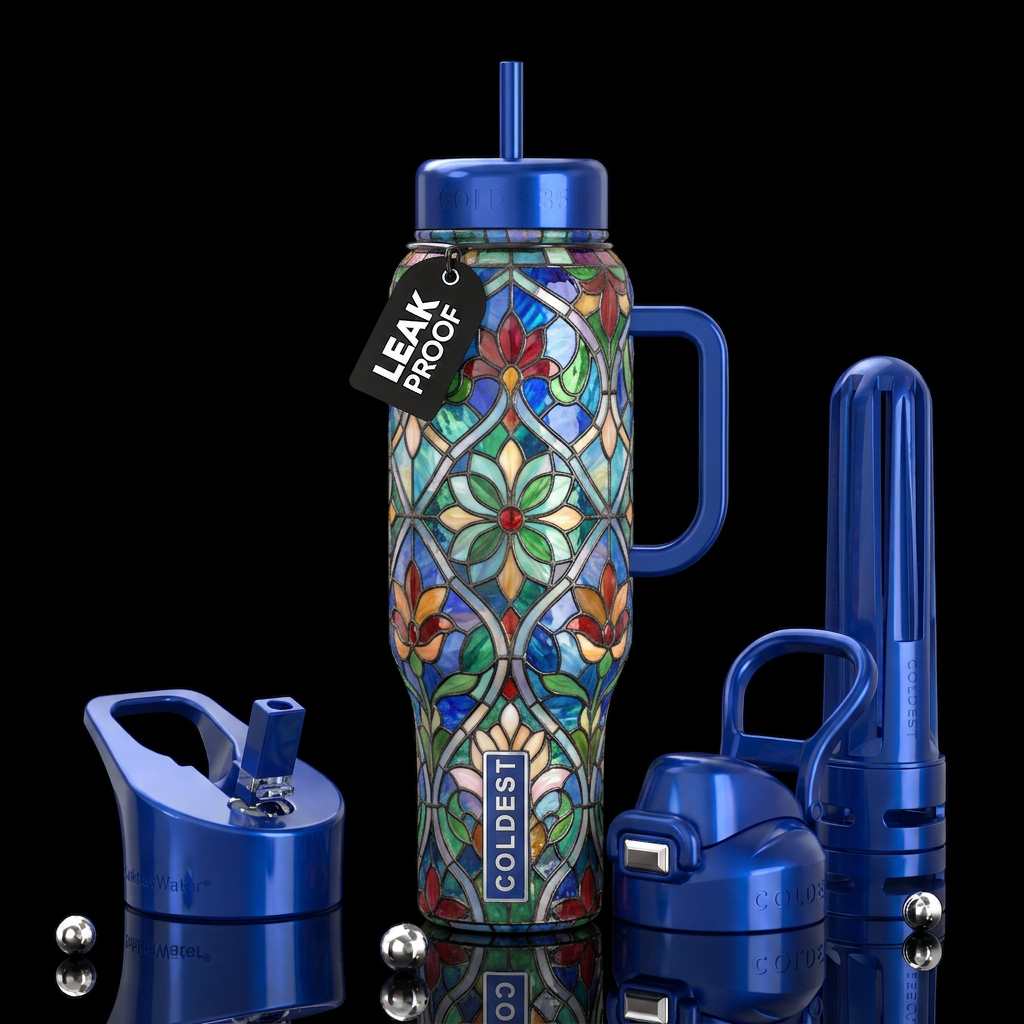 , glossy, trompe-l'œil, beautiferous,Tiffany lamp ... water bottle design