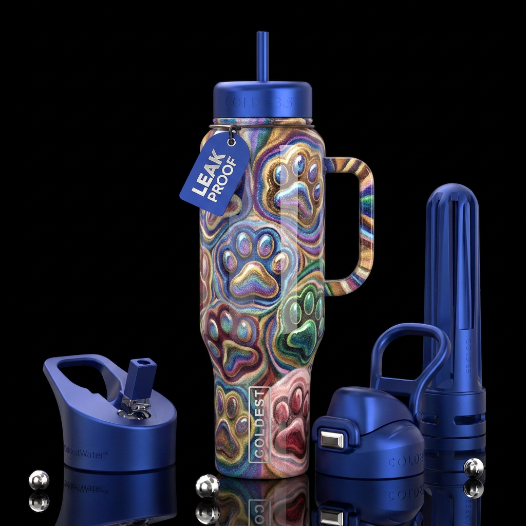 Sand art dog paws,glossy, trompe-l'œil, beautifero... water bottle design