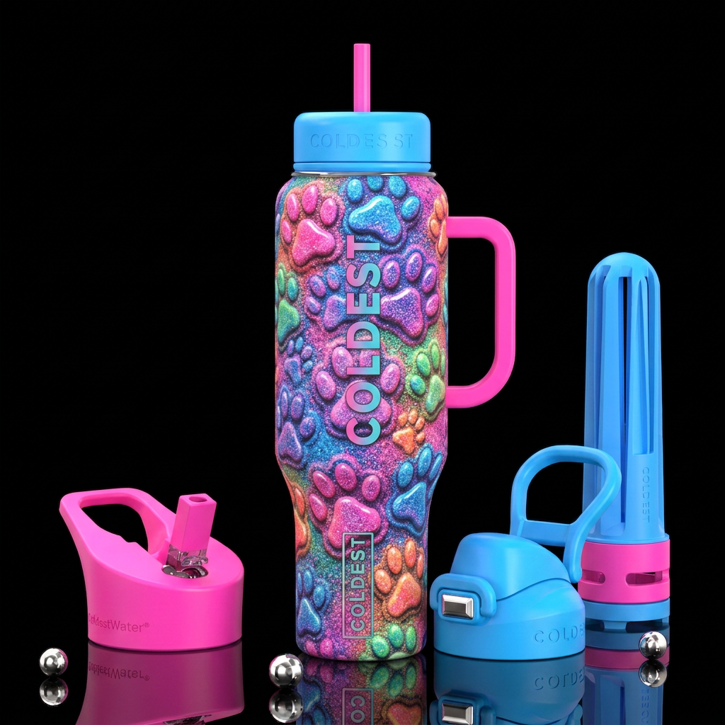 Sand art dog paws,glossy, trompe-l'œil, beautifero... water bottle design