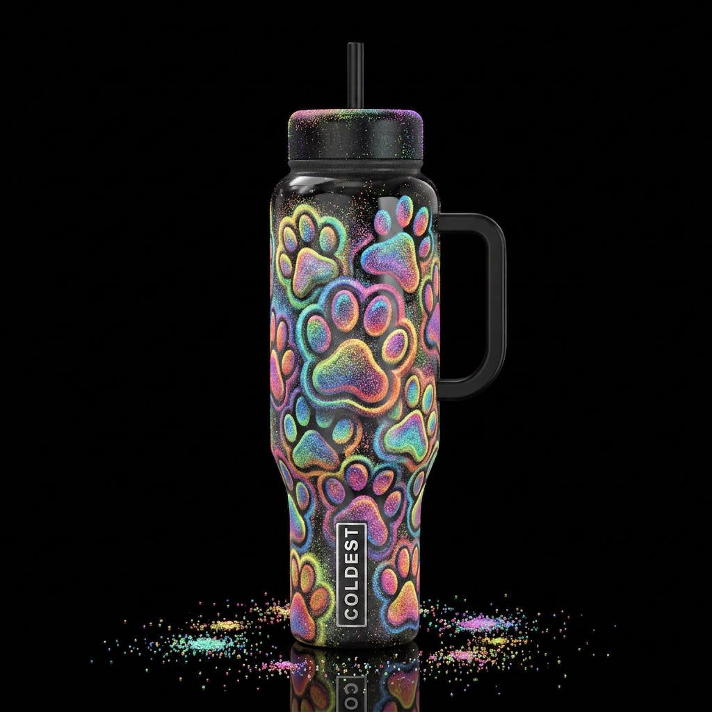 Sand art dog paws,glossy, trompe-l'œil, beautifero... water bottle design