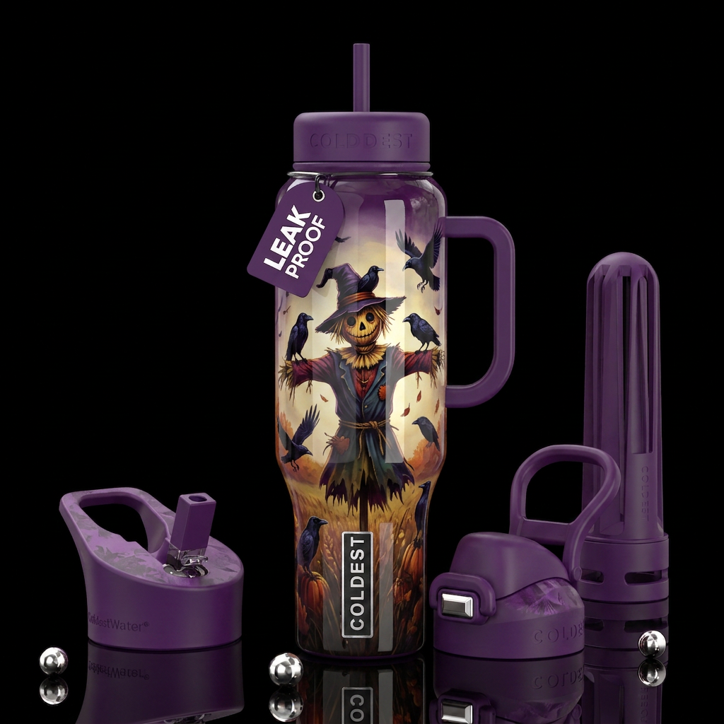 Scarecrow, raven,glossy, trompe-l'œil, beautiferou... water bottle design
