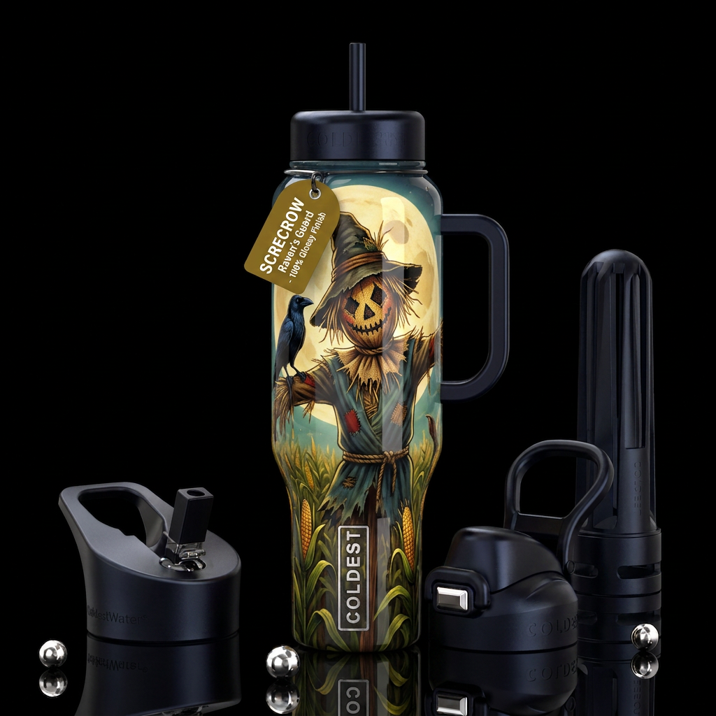 Scarecrow, raven,glossy, trompe-l'œil, beautiferou... water bottle design