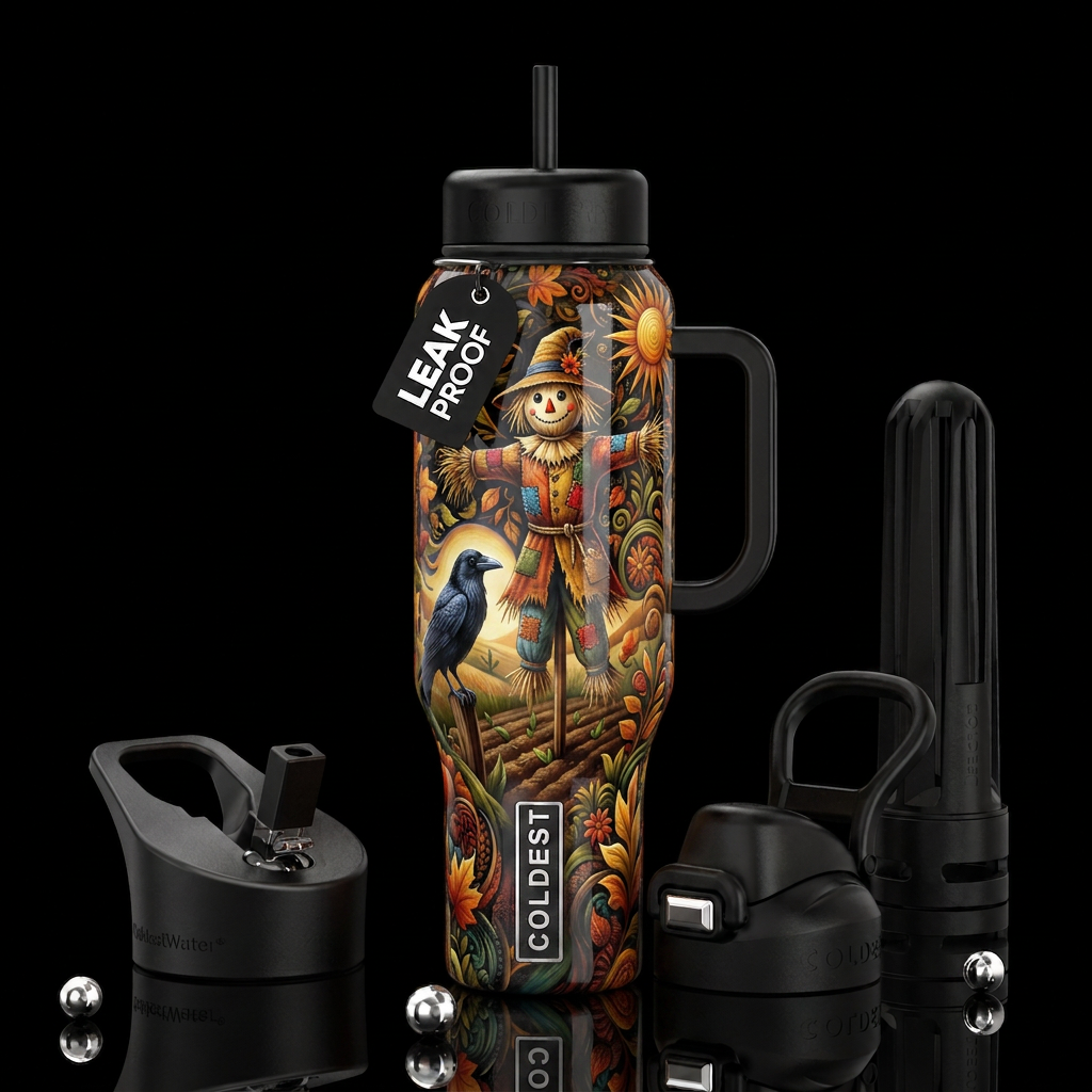 Scarecrow, raven,glossy, trompe-l'œil, beautiferou... water bottle design