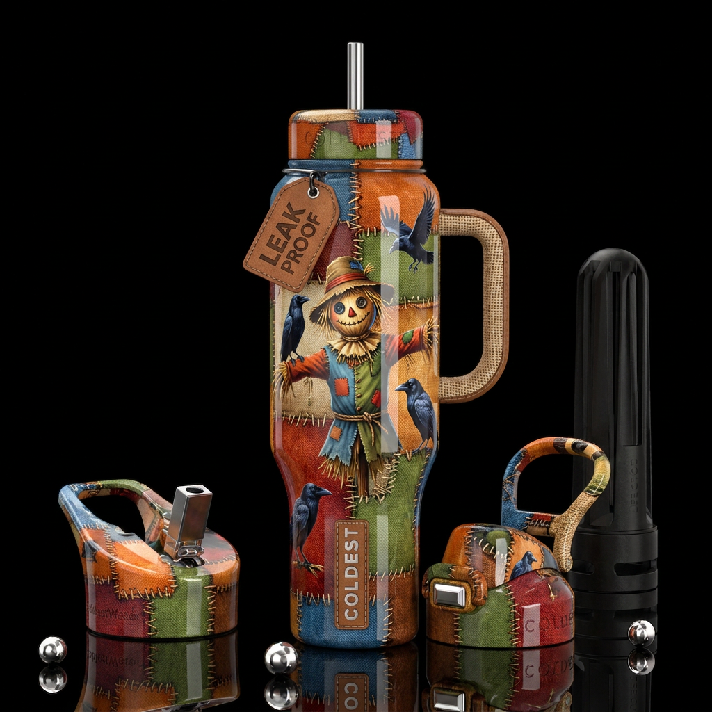 Scarecrow, raven,glossy, trompe-l'œil, beautiferou... water bottle design