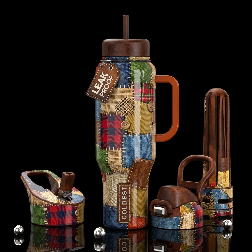 Scarecrow patches, glossy, trompe-l'œil, beautifer... water bottle design