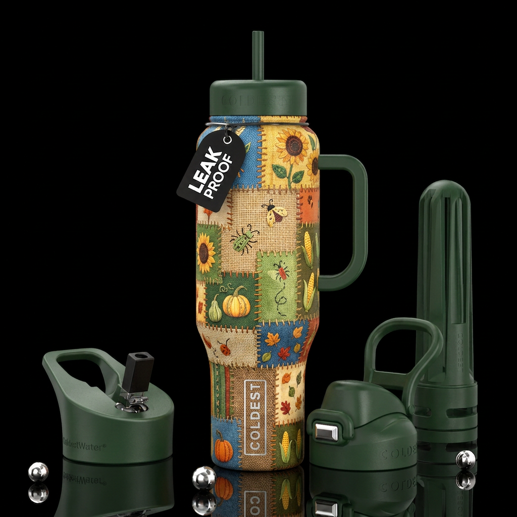 Scarecrow patches, glossy, trompe-l'œil, beautifer... water bottle design