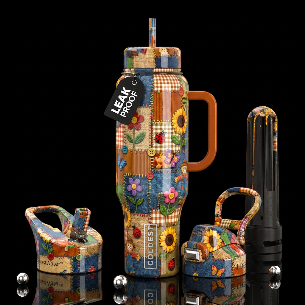 Scarecrow patches, glossy, trompe-l'œil, beautifer... water bottle design