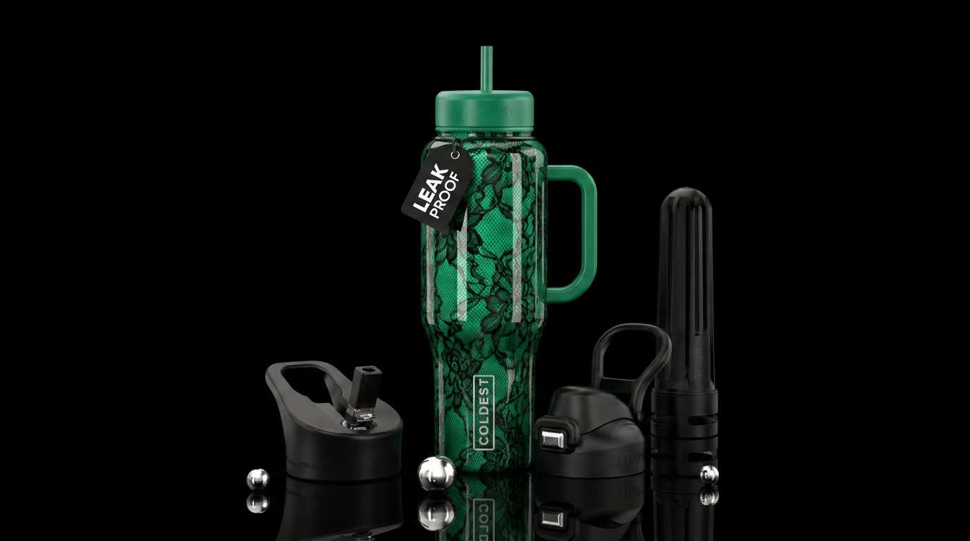 Green with black lace,glossy, trompe-l'œil, beauti... water bottle design