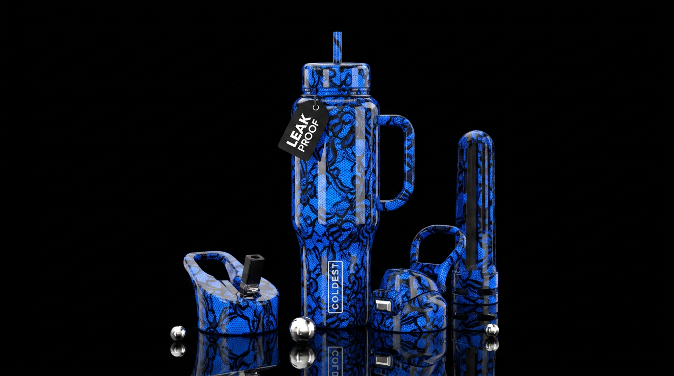 Blue with black lace,glossy, trompe-l'œil, beautif... water bottle design