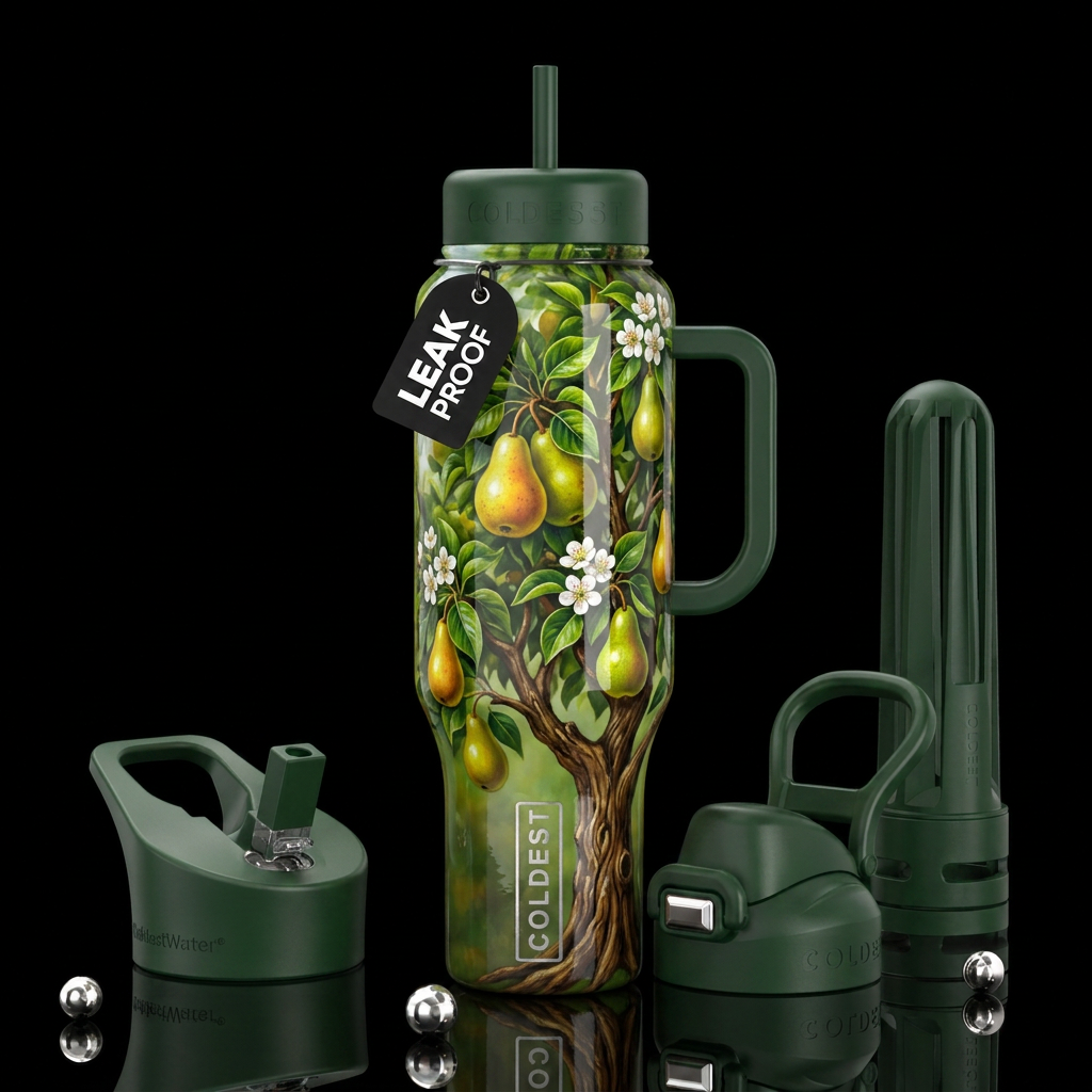 Pear tree, glossy, trompe-l'œil, beautiferous water bottle design