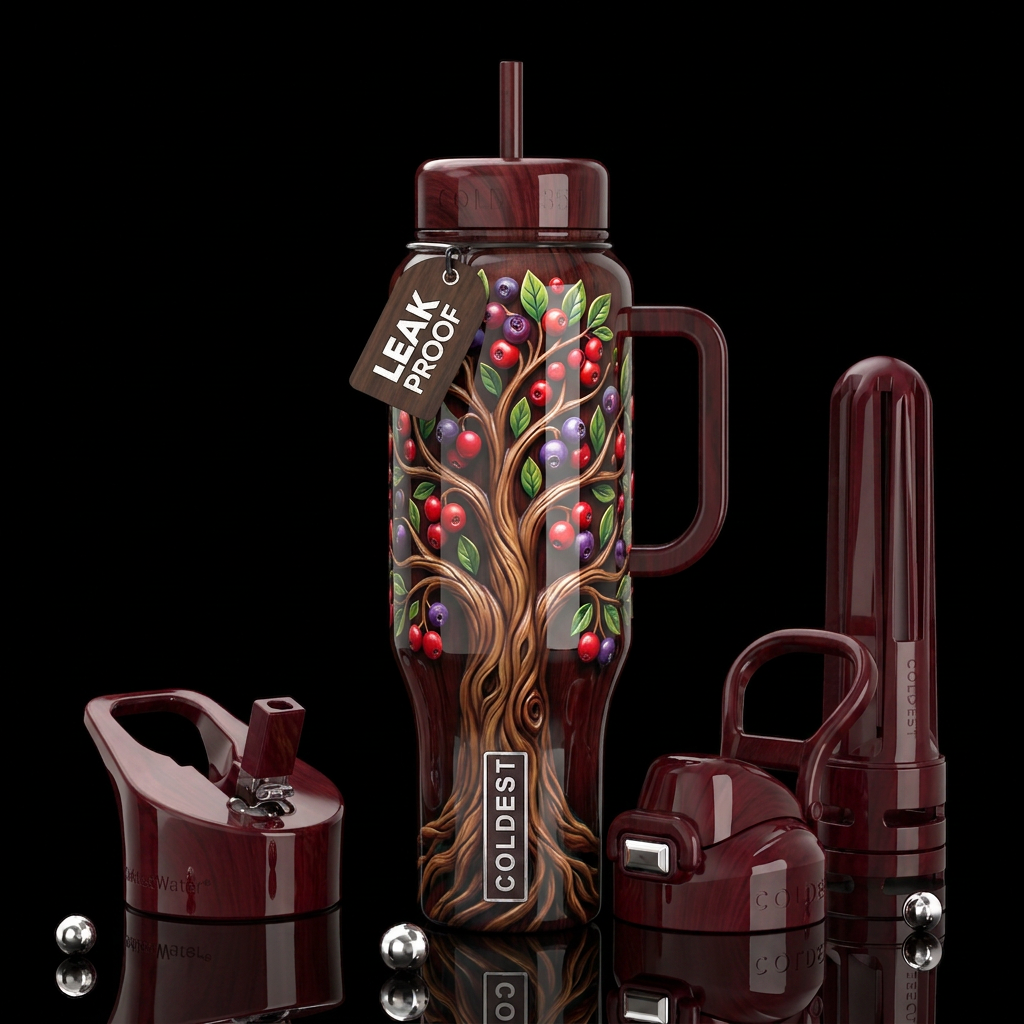 Che tree, glossy, trompe-l'œil, beautiferous water bottle design