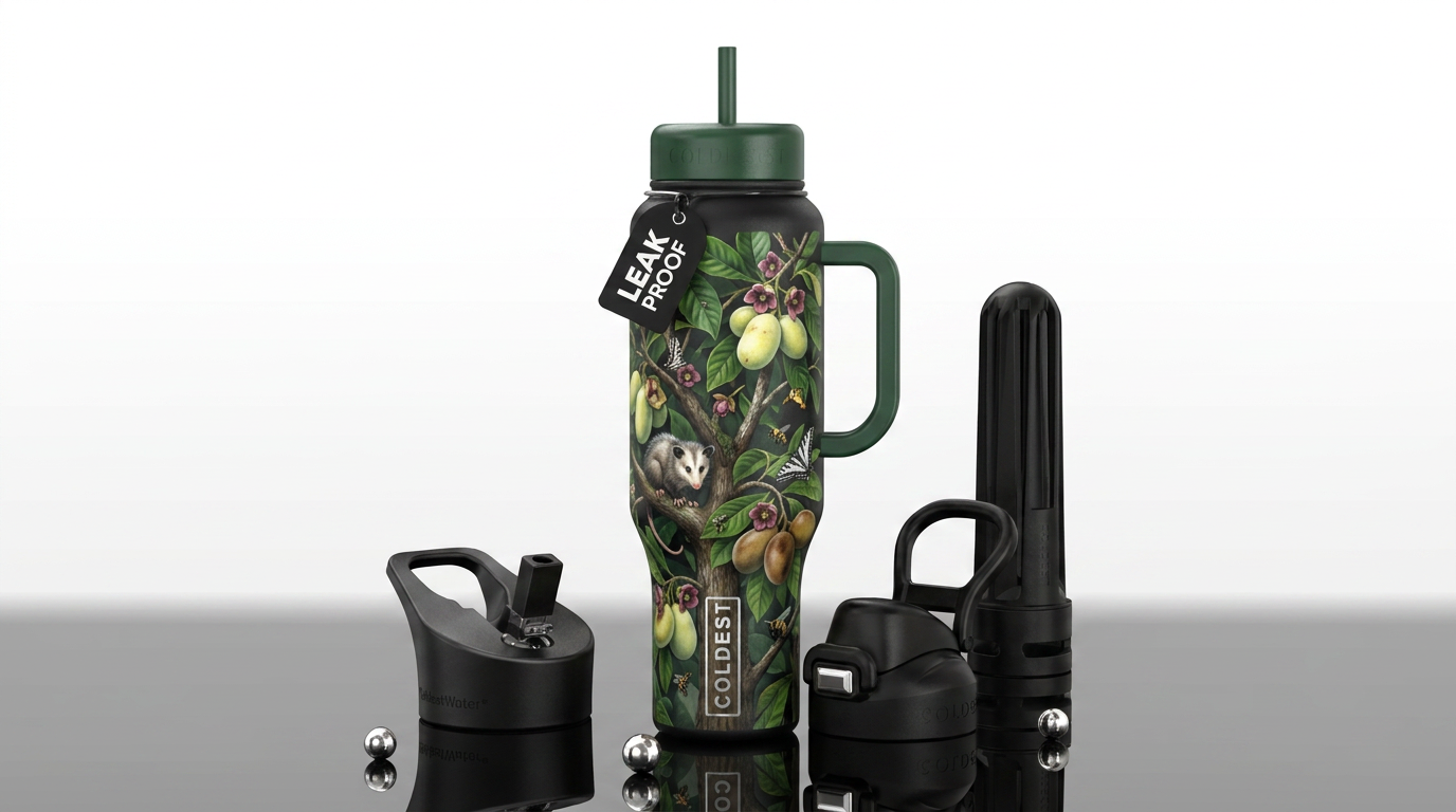 Pawvpaw tree, glossy, trompe-l'œil, beautiferous water bottle design