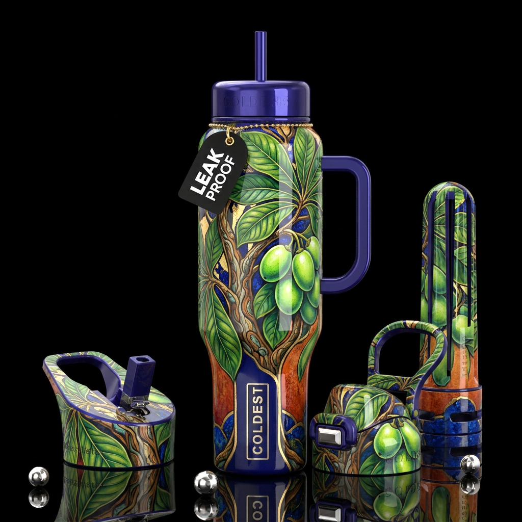 Pawvpaw tree, glossy, trompe-l'œil, beautiferous water bottle design