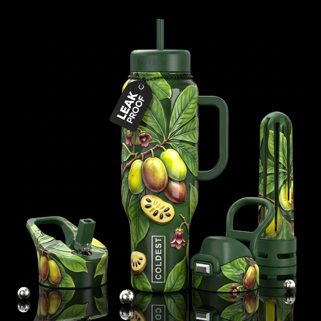 Pawvpaw tree, glossy, trompe-l'œil, beautiferous water bottle design