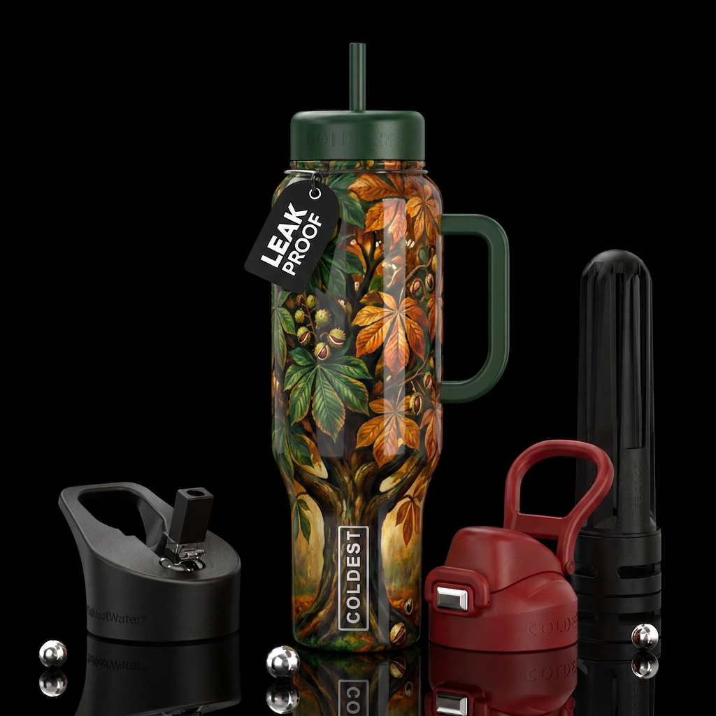 Buckeye tree,glossy, trompe-l'œil, beautiferous water bottle design