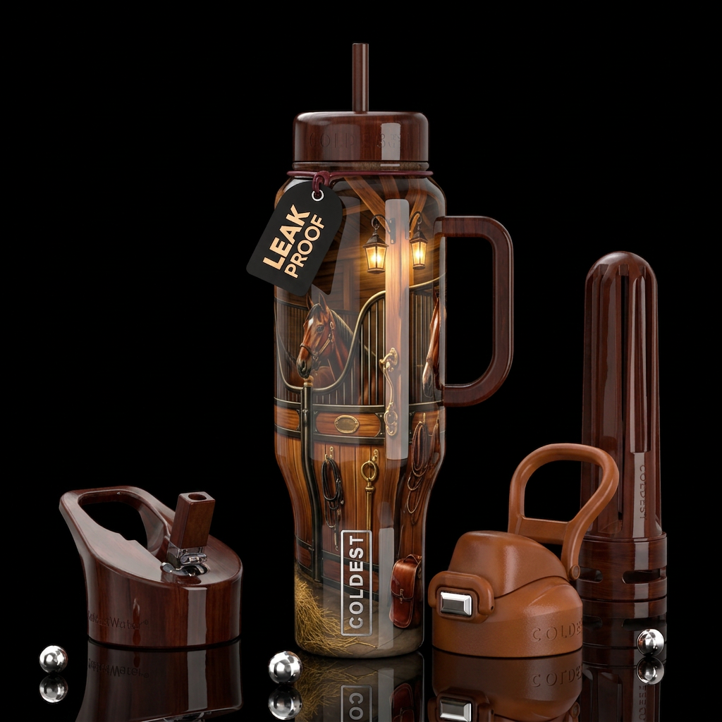 Horse stables, barn, glossy, trompe-l'œil, beautif... water bottle design
