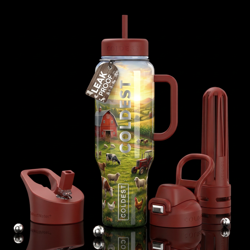 Farm life, barn, glossy, trompe-l'œil, beautiferou... water bottle design
