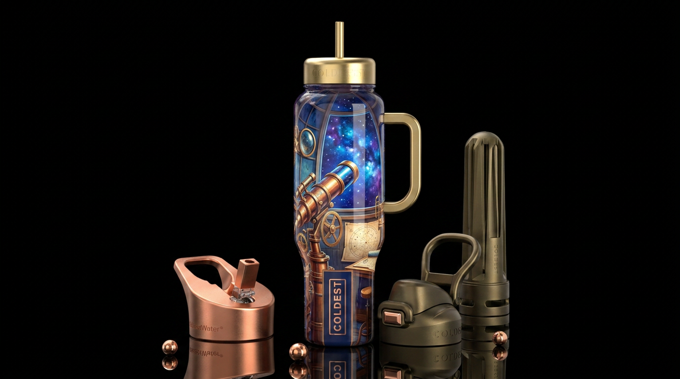 Observatory, glossy, trompe-l'œil, beautiferous water bottle design