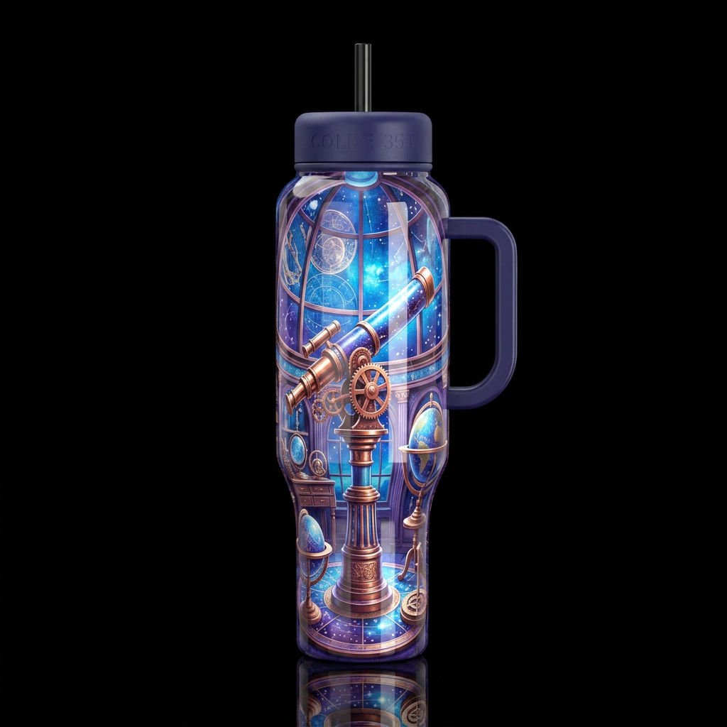 Observatory, glossy, trompe-l'œil, beautiferous water bottle design