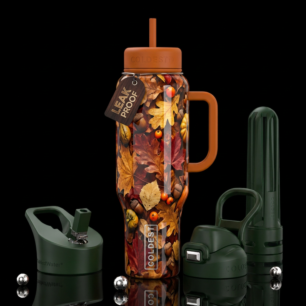 The prettiest autumn themed bottle, glossy, trompe... water bottle design