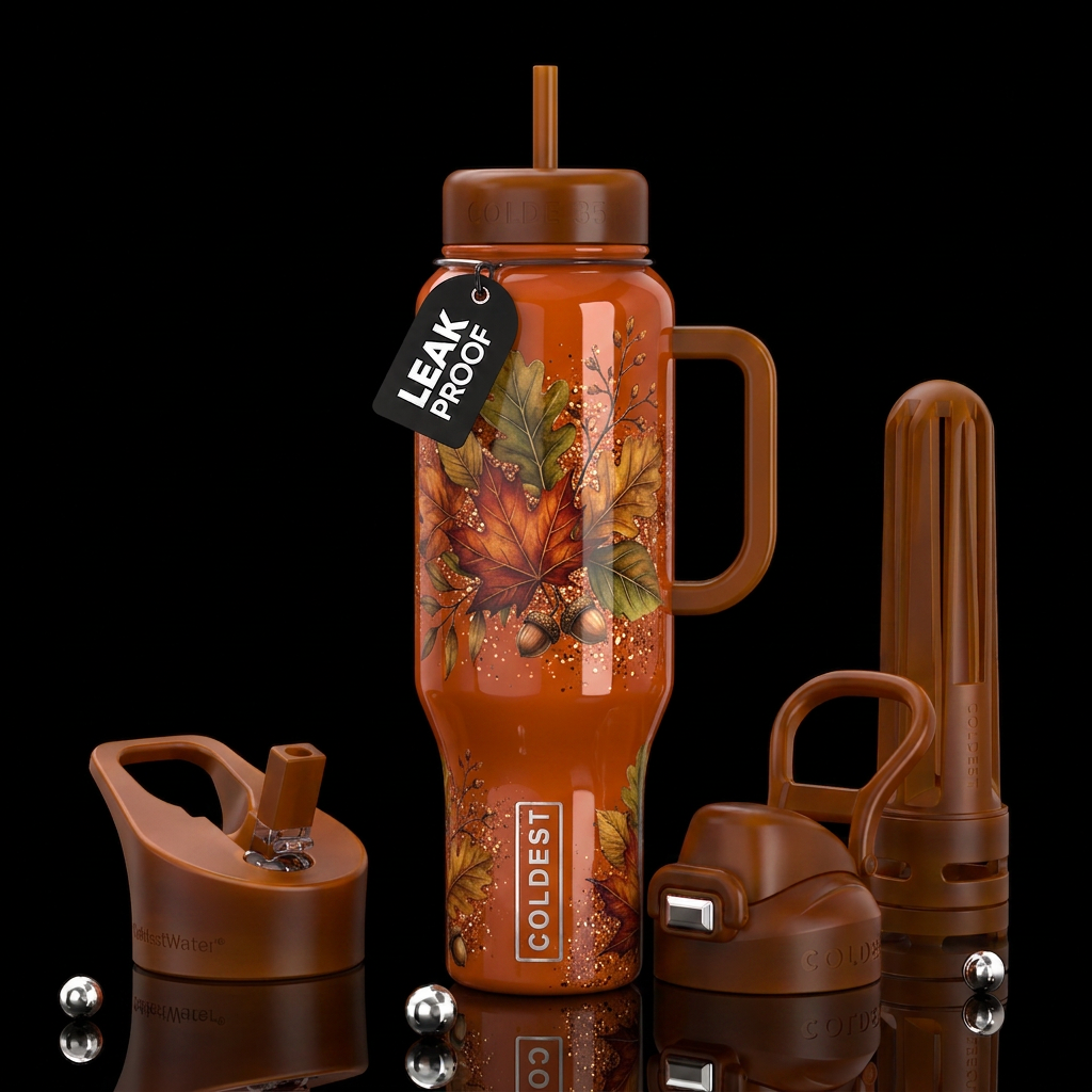 The prettiest autumn themed bottle, glossy, trompe... water bottle design
