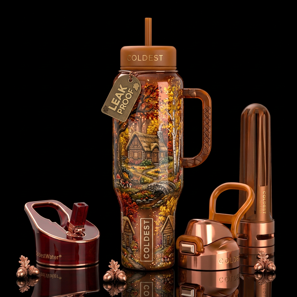 The prettiest autumn themed bottle, glossy, trompe... water bottle design