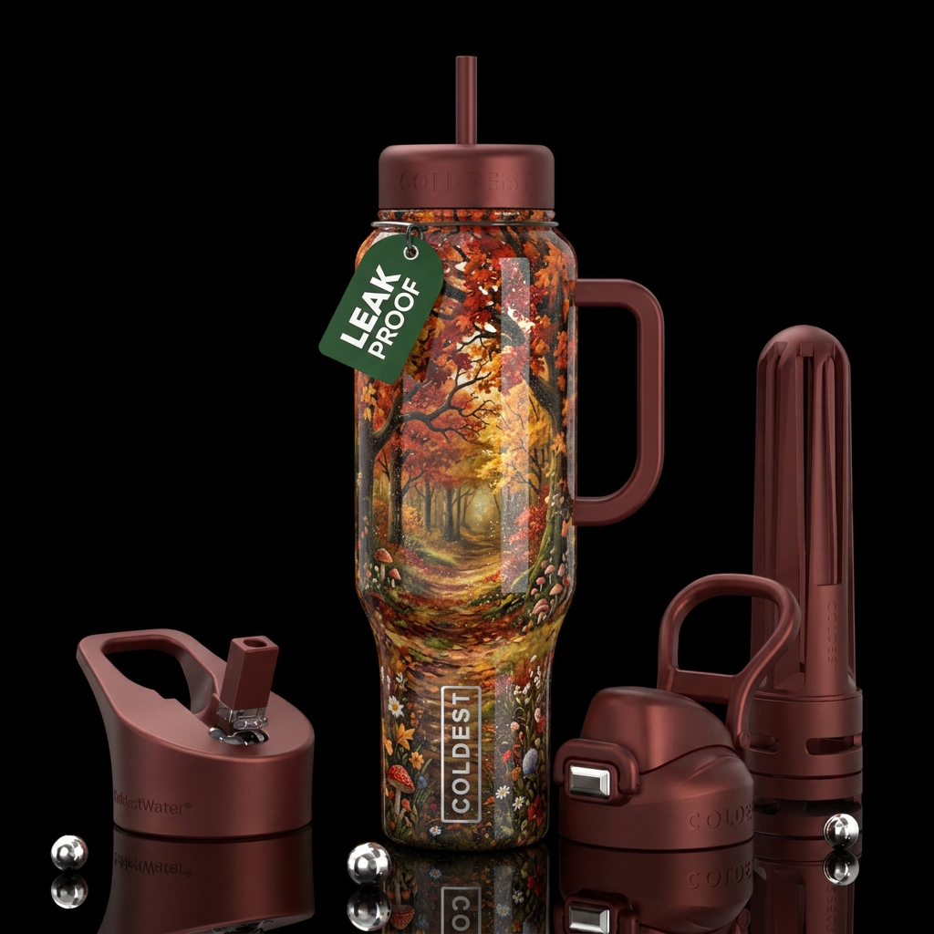 The prettiest autumn themed bottle, glossy, trompe... water bottle design