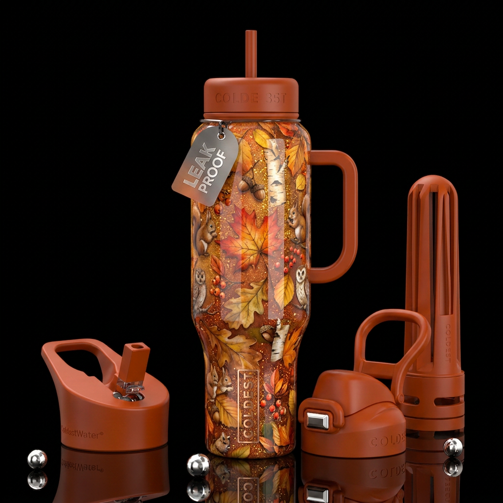 The prettiest autumn themed bottle, glossy, trompe... water bottle design