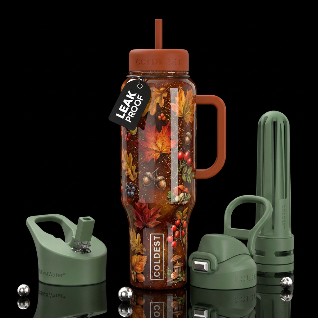 The prettiest autumn themed bottle, glossy, trompe... water bottle design