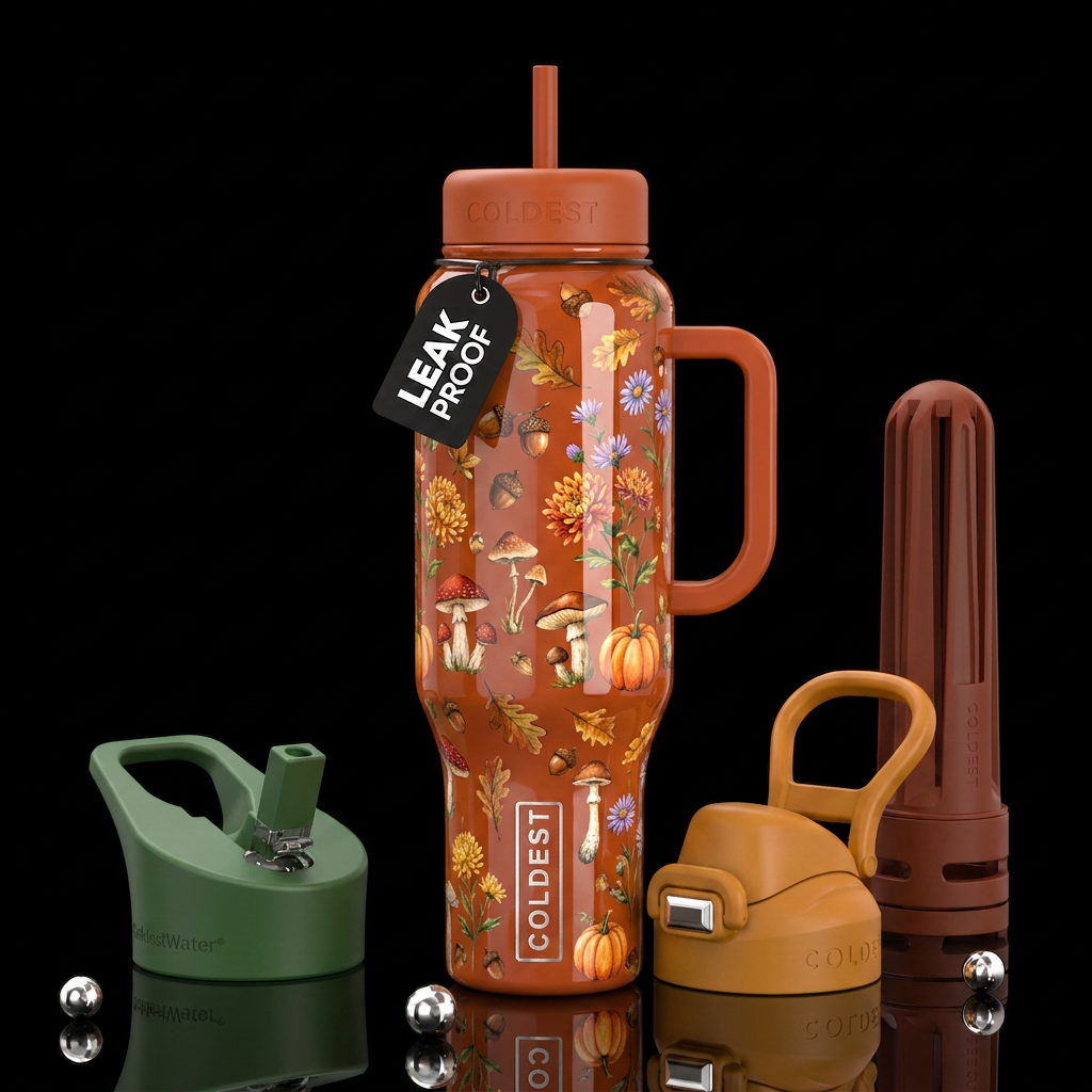 The prettiest autumn themed bottle, glossy, trompe... water bottle design