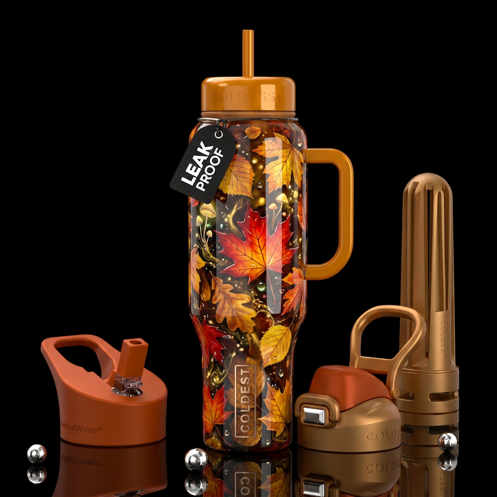 The magic of autumn, glossy, trompe-l'œil, beautif... water bottle design