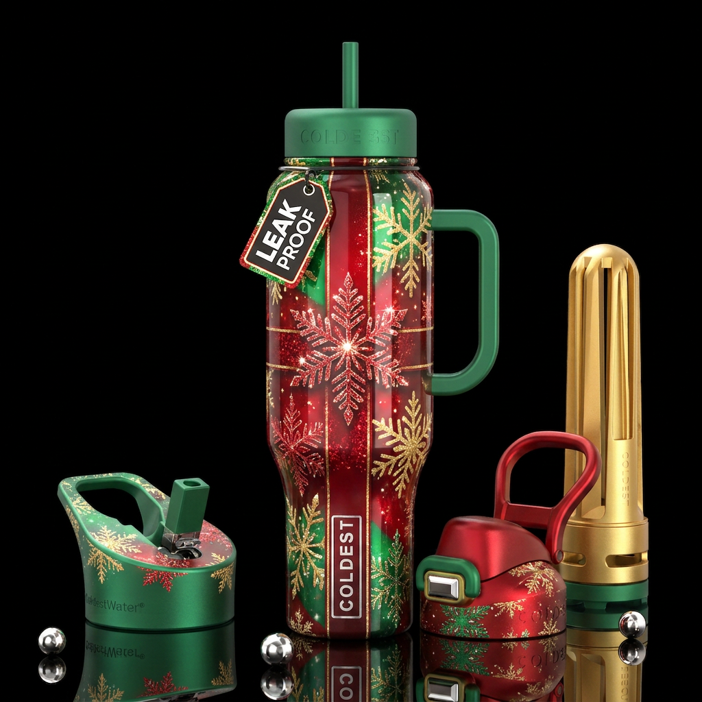 Snowflakes, glistening, glossy, trompe-l'œil, beau... water bottle design