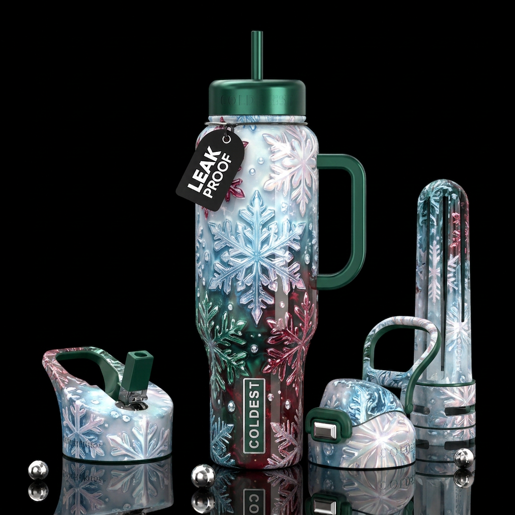 Snowflakes, glistening, glossy, trompe-l'œil, beau... water bottle design