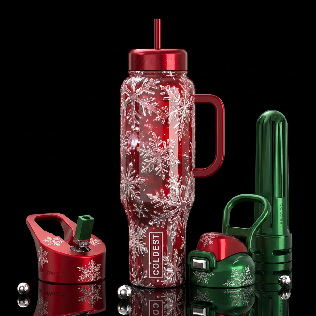 Snowflakes, glistening, glossy, trompe-l'œil, beau... water bottle design