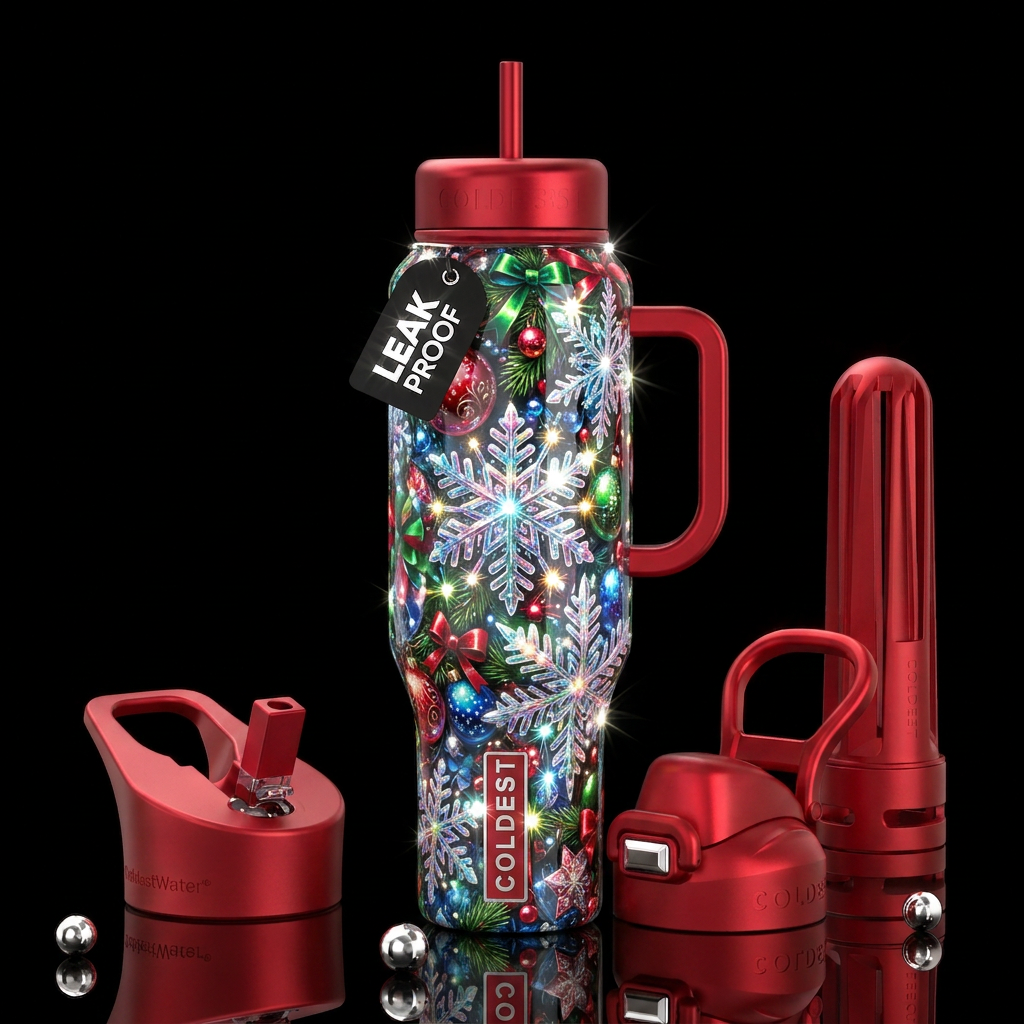 Snowflakes, glistening, glossy, trompe-l'œil, beau... water bottle design