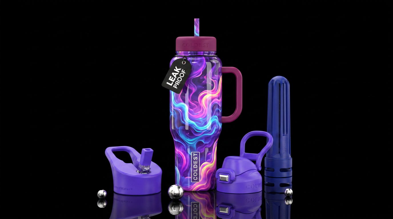 Vapor,glossy, trompe-l'œil, beautiferous water bottle design