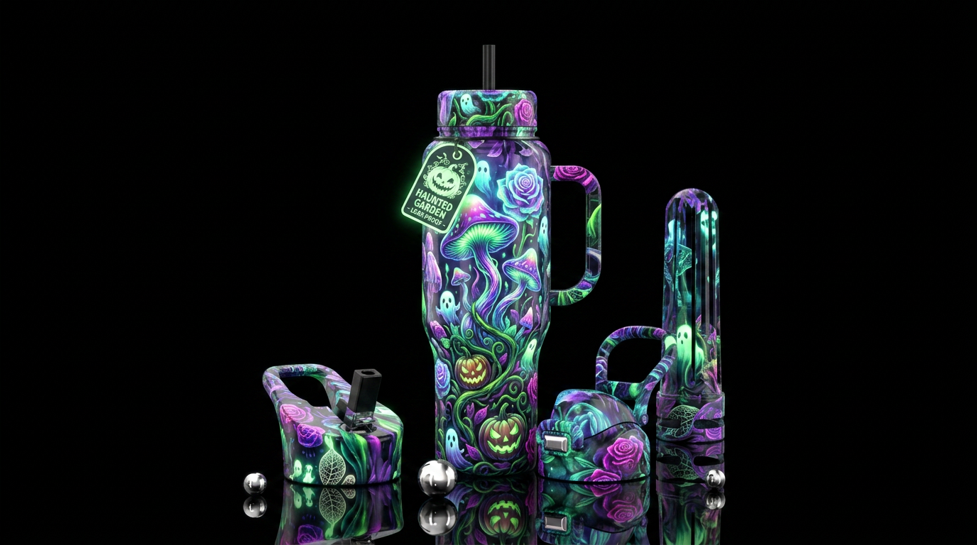 Haunted garden, glossy, trompe-l'œil, beautiferous... water bottle design