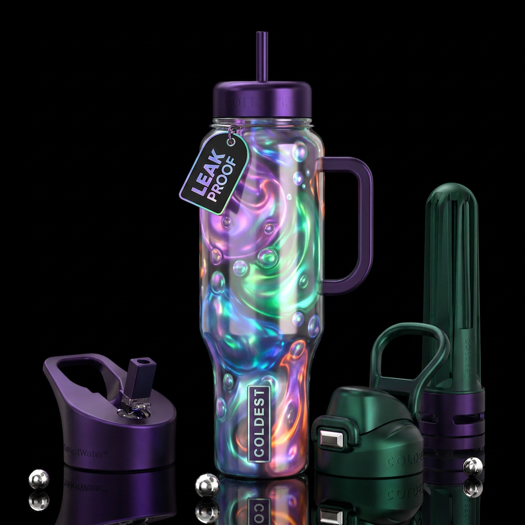 Halloween theme, iridescent potions, glossy, tromp... water bottle design