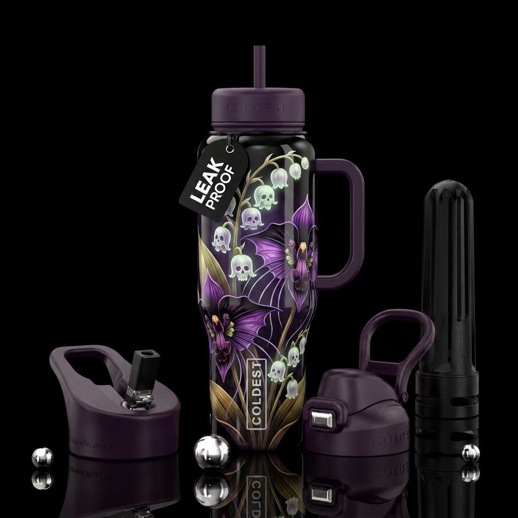 Lilly of the valley ghostie blooms, bat orchids, g... water bottle design