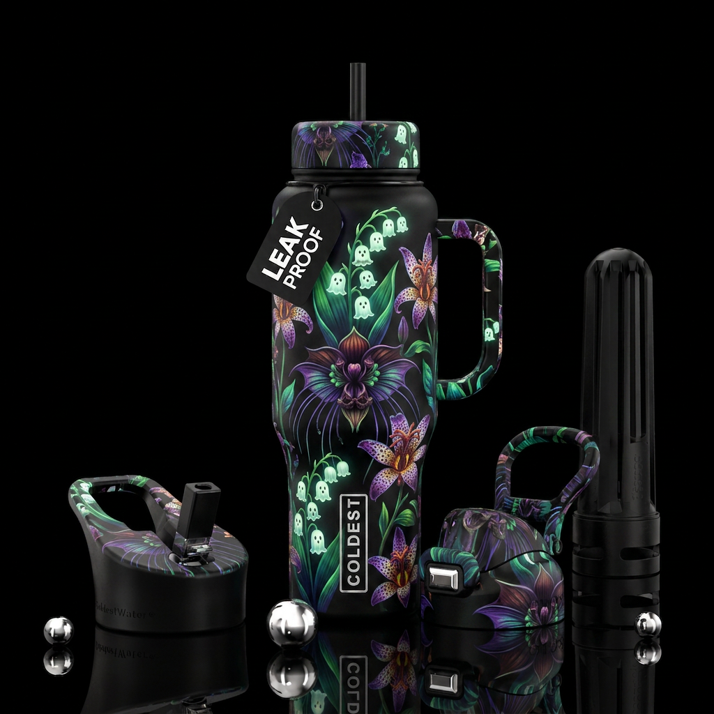 Halloween lilly of the valley ghostie blooms, bat ... water bottle design