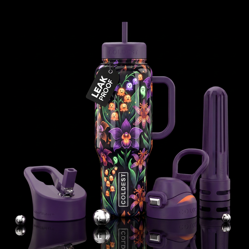 Halloween lilly of the valley ghostie blooms, bat ... water bottle design