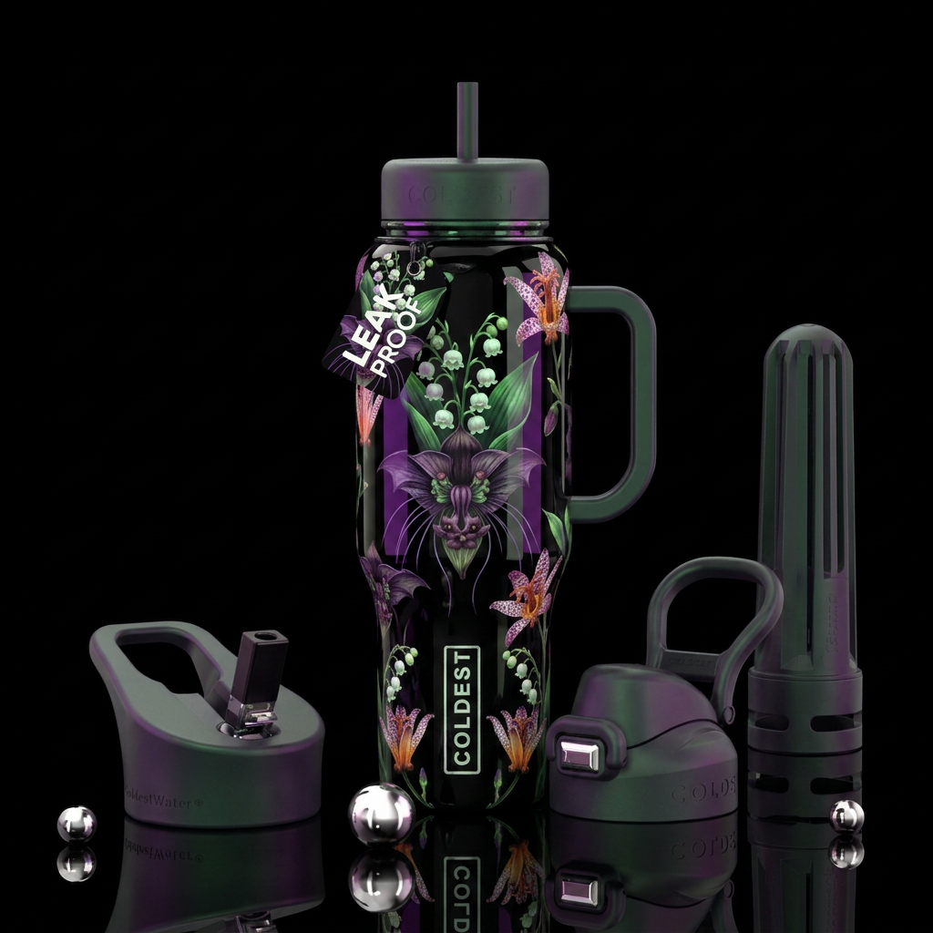 Halloween lilly of the valley ghostie blooms, bat ... water bottle design
