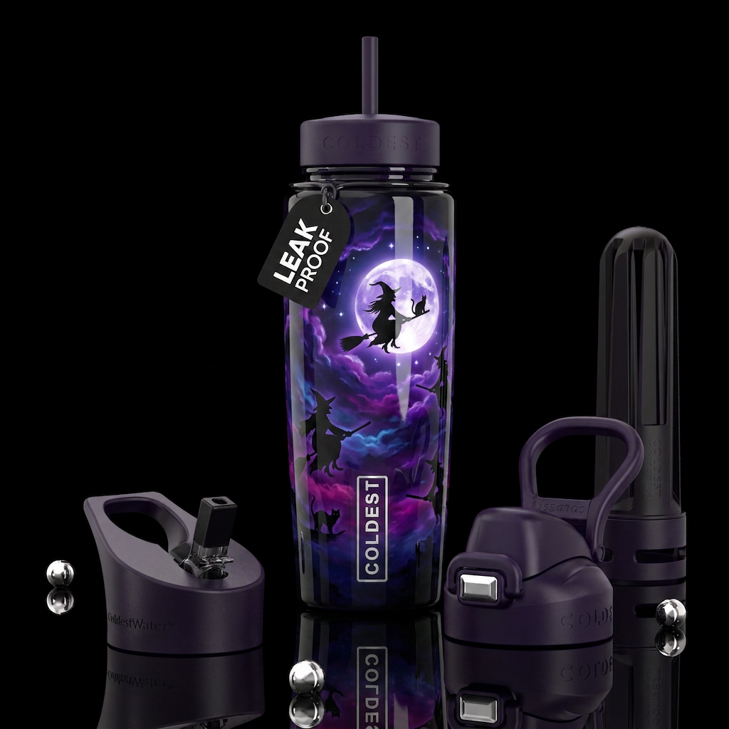 Witching skies,glossy, trompe-l'œil, beautiferous,... water bottle design