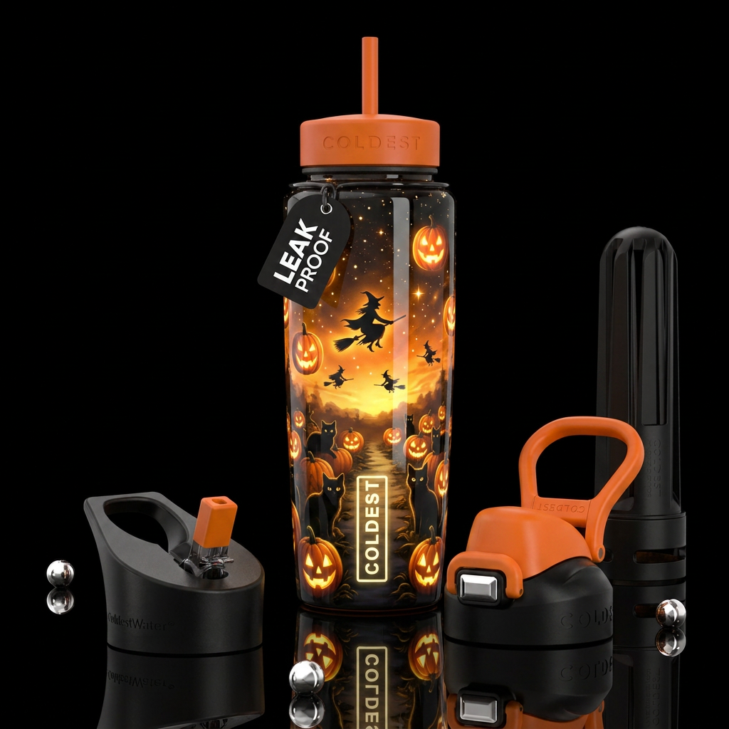 Pumpkin skies,glossy, trompe-l'œil, beautiferous, ... water bottle design