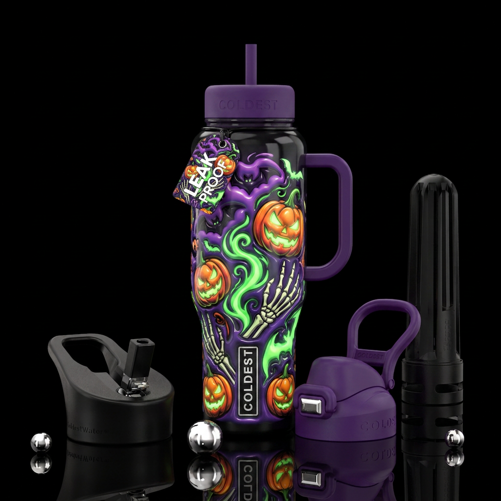 Crazy Halloween, glossy, trompe-l'œil, beautiferou... water bottle design