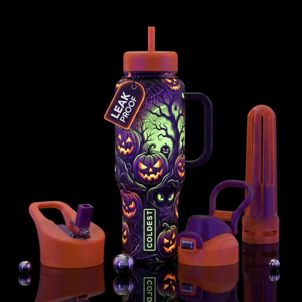 Crazy Halloween, glossy, trompe-l'œil, beautiferou... water bottle design